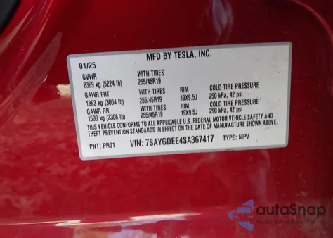 2025 Tesla Model Y Long Range Dual Motor All-Wheel Drive из США, поврежденный, VIN 7SAYGDEE4SA367417